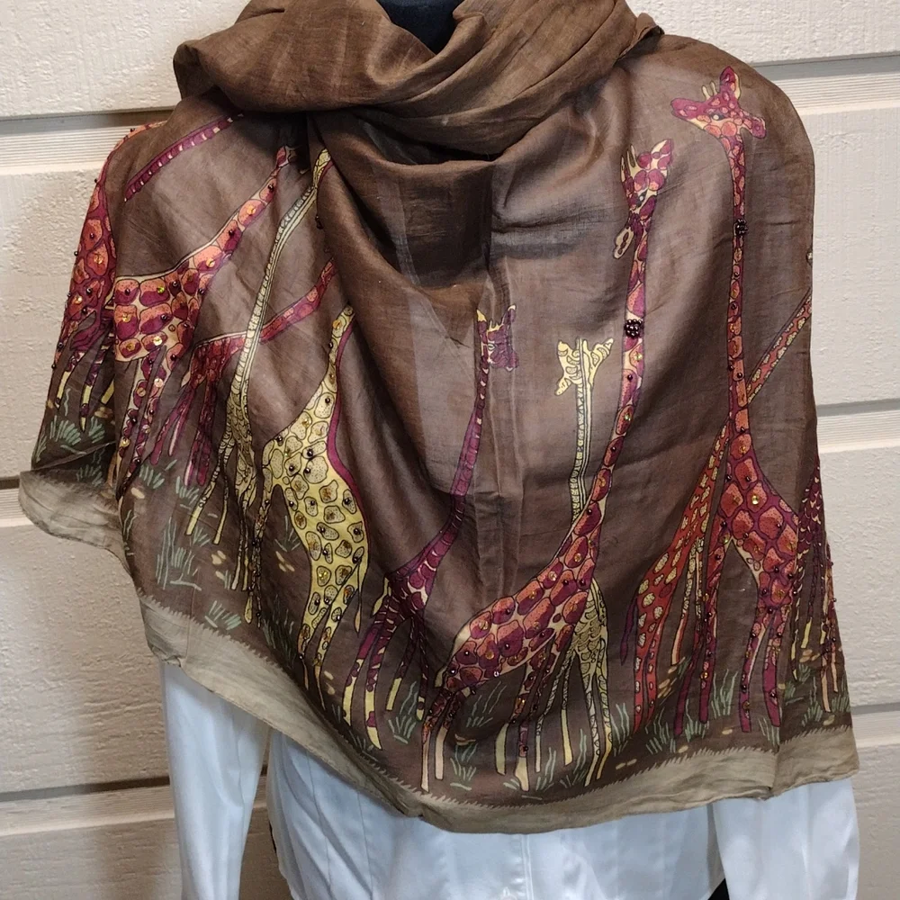Giraffe scarf embellished with beads and sequins